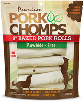 Pork Chomps front packaging showing 18-count bag and brand benefits