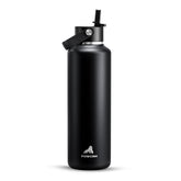 POWCAN front view of midnight black bottle showing logo and slim profile for everyday use