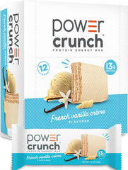 Power Crunch front packaging showing vanilla cream bars and brand benefit convenience