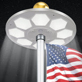 PPQ front view of flag pole light showing compact design and bright output