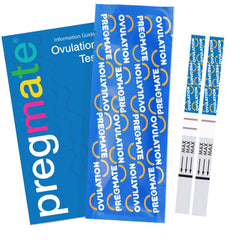 PREGMATE ovulation strip detail showing clear control and test lines for detection