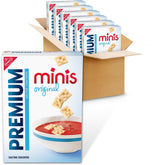Premium mini saltine front packaging showing six boxes and brand appeal