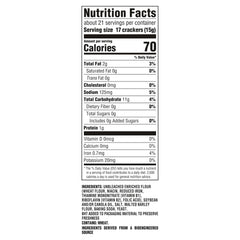 Premium mini saltine open box top view revealing crisp bite-sized crackers