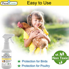 Premo Guard being sprayed on a chicken to show effective contact treatment