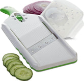 PrepSolutions front view showing green mandoline and compact design for easy storage
