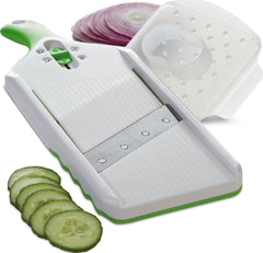 PrepSolutions front view showing green mandoline and compact design for easy storage