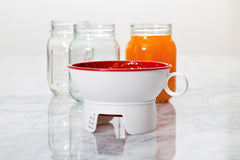 PrepWorks canning funnel in use, keeps counters clean and guides spill-free pouring