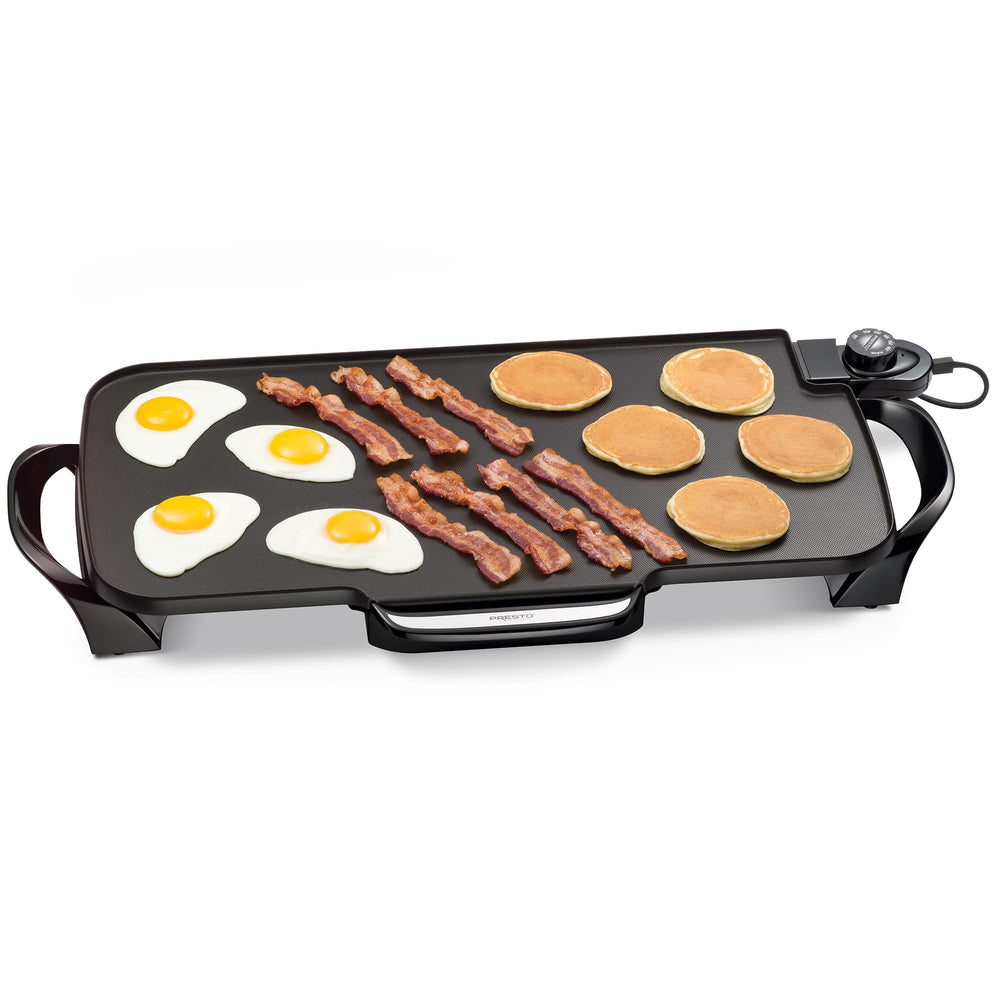 Presto griddle front view showing full 22-inch cooking area and control