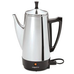 Presto stainless-steel percolator front view showing elegant design and fast brewing