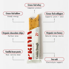 PRIMA ANCESTRAL PROTEIN BAR unwrapped cookie dough bar ready to eat