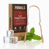 PRIMALS copper tongue scraper front view showing durable design and easy use