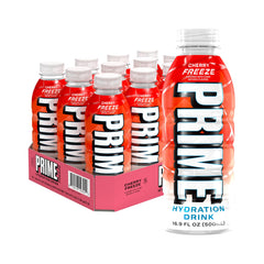 PRIME Hydration Cherry Freeze front packaging showing bold label and bottle benefits