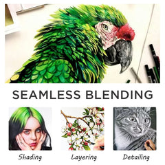 Prina pencil array showing colored, metallic and graphite pencils for broad creative range