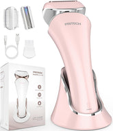 PRITECH pink shaver front view showing ergonomic grip and compact size benefit