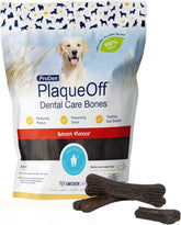 ProDen PlaqueOff front packaging showing product benefits and weight
