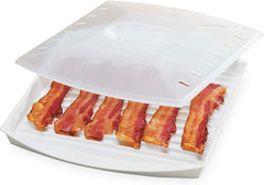 Progressive PrepSolutions bacon grill front view showing tray and vented cover, keeps microwave tidy