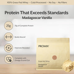 ProMix Nutrition scoop measuring two-scoop serving to show protein amount and portion control