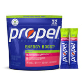 Propel front pouch showing branding and two-flavor variety for convenient hydration