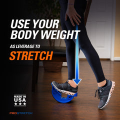 ProStretch next to athletic shoe showing fit up to size 12 and scale benefit