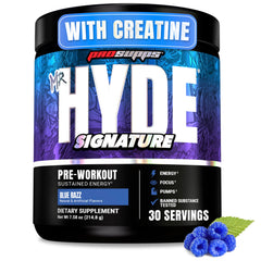 ProSupps Mr. Hyde front container showing brand and Blue Razz flavor for instant recognition