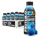 Protein2o front bottle shows blue raspberry label and benefits