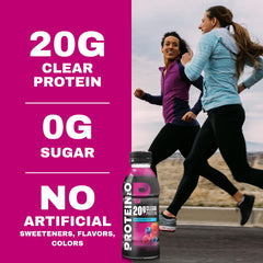 Protein2o bottle held in hand demonstrating portable size and easy use