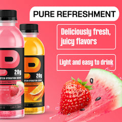 Protein2o pouring clear beverage showing brand and light texture benefit