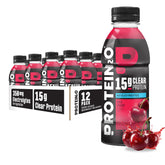 Protein2o front bottle displaying wild cherry label and clear protein hydration