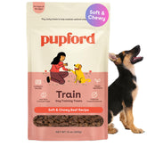 Pupford front packaging showing 10 oz beef treats and benefits