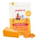 Pupford front packaging showing 7 oz cheddar crunchies and clear branding benefit: easy identification