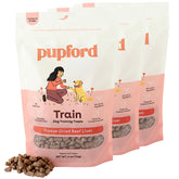 Pupford front packaging showing 3-pack beef liver for convenient training