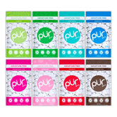 PUR Gum front view of eight resealable flavor bags, shows convenience
