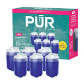 PUR front packaging showing six replacement filters and benefits