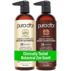 PURA D'OR front packaging showing 16oz shampoo and conditioner set, promotes fuller hair