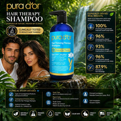 PURA D'OR bottle held in hand to show 16oz scale and travel-friendly convenience