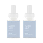 Pura front packaging showing two Pacific Aqua aroma vials and benefits
