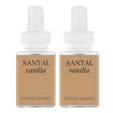Pura Santal Vanilla front packaging showing the two refill vials and branding benefit: elegant presentation