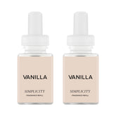 Pura x Simplicity vanilla front packaging showing two smart vials and branding benefit