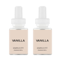 Pura x Simplicity vanilla front packaging showing two smart vials and branding benefit