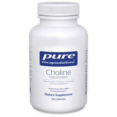 Pure Encapsulations bottle front showing choline supplement and clean packaging benefits