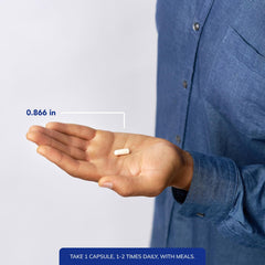 Pure Encapsulations capsule in hand demonstrating single‑dose scale and convenience