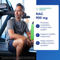 Spread of Pure Encapsulations NAC capsules on surface highlighting capsule count and dosing convenience