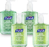 Purell front packaging pump bottle showing brand and decorative green design for visible placement