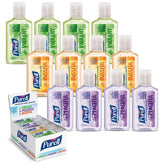 PURELL front packaging showing 12 travel bottles and clear labeling for easy selection