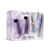 Pureology Hydrate kit front packaging showing all four travel-size products and benefits
