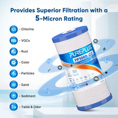 PUREPLUS filter beside ruler showing 10x4.5 size for correct system fit