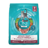 Purina ONE front of 7 lb bag showing urinary health branding and benefits