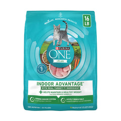 Purina ONE bag front view showing product and benefits