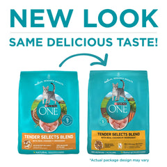 close-up of Purina ONE kibble and meaty morsels highlighting high-protein texture