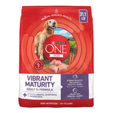 Purina ONE front packaging showing senior formula benefits and bag design